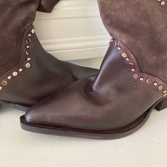 NWOB Free People Jaxon Studded Brown Suede Western Boots - Picture 2 of 9